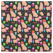 Leuke capibara grappig dier zwart stof (Swatch)