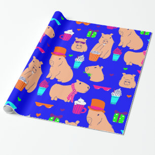 Leuke Capybara Grappig Dierenblauw Cadeaupapier