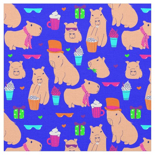 Leuke Capybara Grappig Dierenblauw Stof (Close Up)