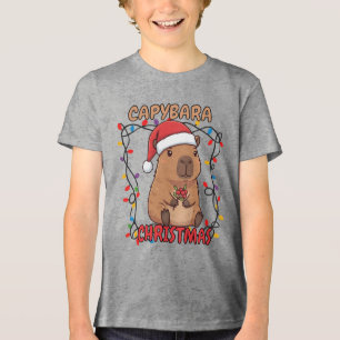 Leuke Capybara Kerstverlichtingsfeest Tri-Blend Shirt