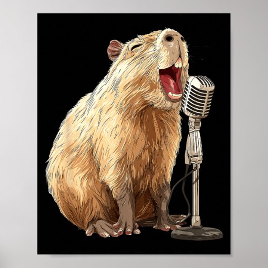 Leuke Capybara met Mic voor Karaoke en Zingen Poster (Voorkant)