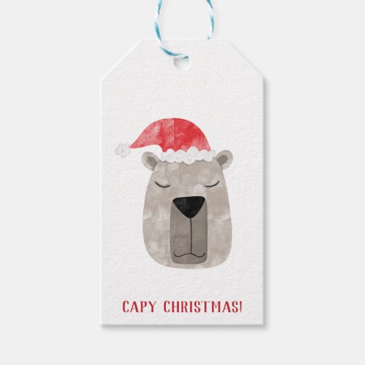 Leuke Capybara Santa Hat Kerstmis Cadeaulabel (Voorkant)