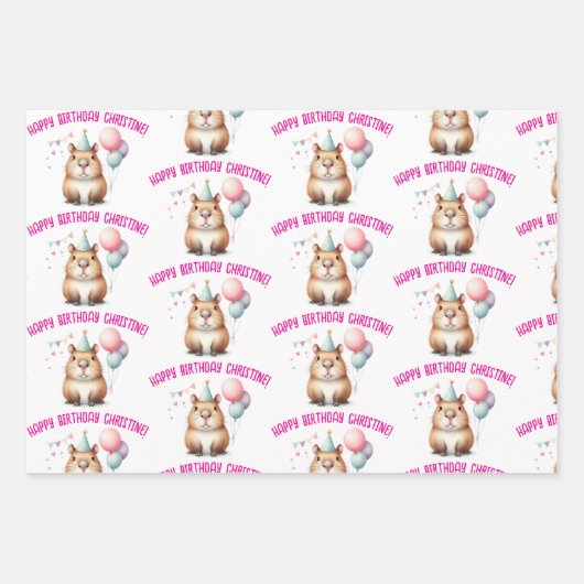 Leuke Capybara verjaardagsfeest Inpakpapier Vel (Voorkant 3)