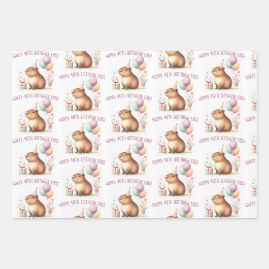 Leuke Capybara verjaardagsfeest Inpakpapier Vel (Voorkant 2)