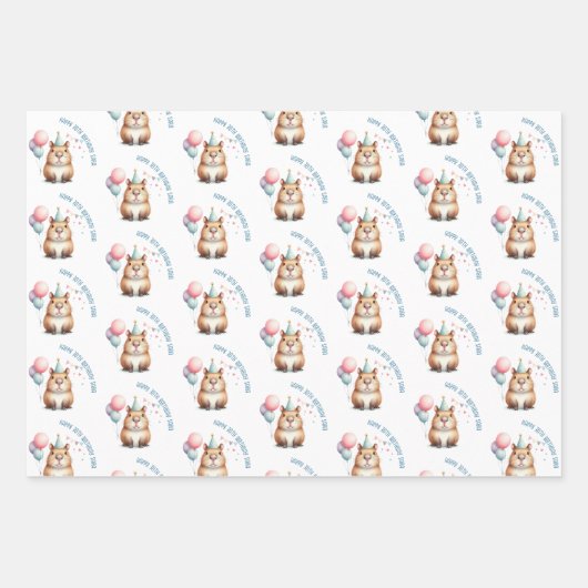 Leuke Capybara verjaardagsfeest Inpakpapier Vel (Voorkant)