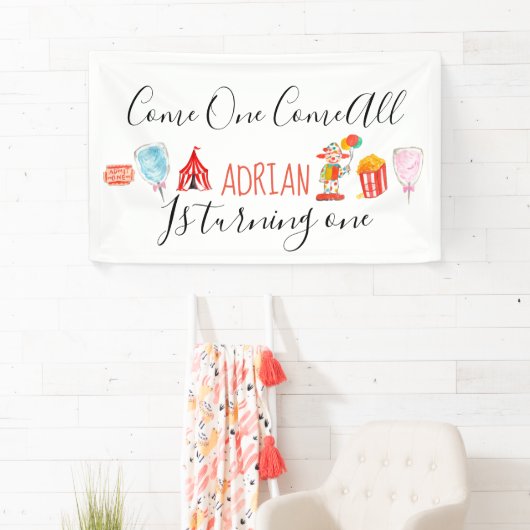 Leuke carnaval circus verjaardagsfeestbanner spandoek (Insitu)