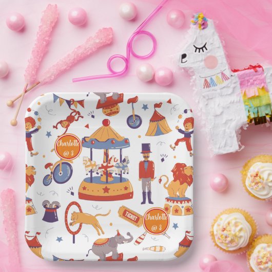 Leuke Carnaval Kinderen Verjaardagscircus Patroon  Papieren Bordje (Feest)