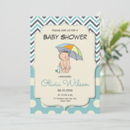 Leuke Cartoon Baby Blue Boy Baby shower Kaart