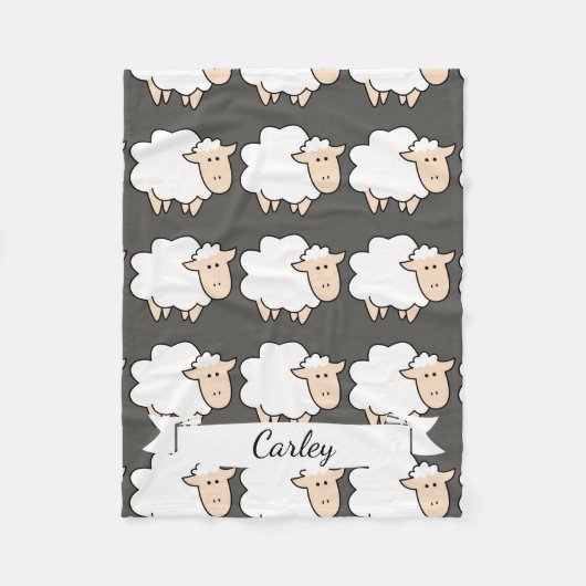 Leuke Cartoon Baby Schaap & Naam in Script Fleece Deken (Voorkant)