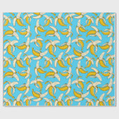 Leuke Cartoon Bananen Aqua Blauw Geel Fruit Patroo Cadeaupapier (Vlak)