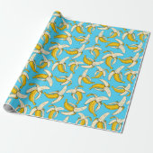 Leuke Cartoon Bananen Aqua Blauw Geel Fruit Patroo Cadeaupapier (Uitgerold)