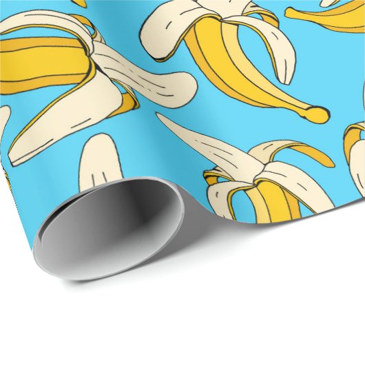 Leuke Cartoon Bananen Aqua Blauw Geel Fruit Patroo Cadeaupapier (Rol Hoek)