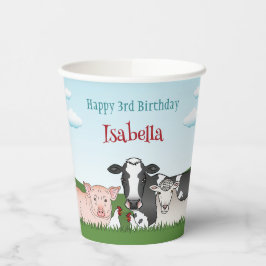 Leuke Cartoon Barnyard Farm Animals Kind jarig Papieren Bekers