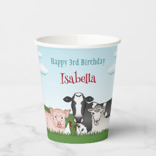 Leuke Cartoon Barnyard Farm Animals Kind jarig Papieren Bekers