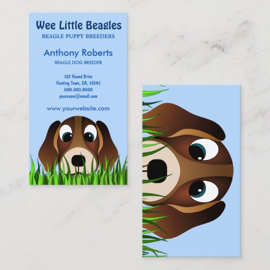 Leuke Cartoon Beagle Puppy Dog in Grass Breeder Visitekaartje (Voorkant / Achterkant)