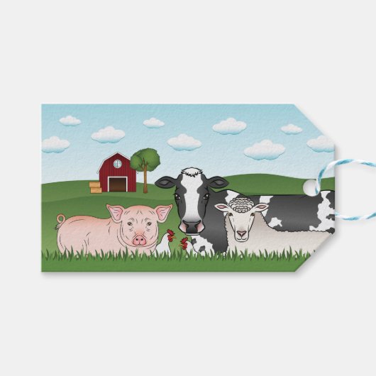 Leuke Cartoon Boerderij Dieren Barnyard Illustrati Cadeaulabel (Voorkant (Horizontaal))
