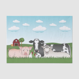 Leuke Cartoon boerderijdieren met schuur en blauwe Tissuepapier