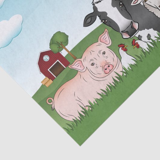 Leuke Cartoon boerderijdieren met schuur en blauwe Tissuepapier (Detail)