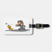 Leuke Cartoon Boy en hond spelen Fetch Bagagelabel (Voorkant horizontaal)