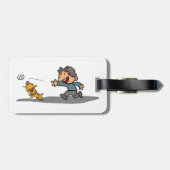 Leuke Cartoon Boy en hond spelen Fetch Bagagelabel (Achterkant horizontaal)