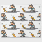 Leuke Cartoon Boy en hond spelen Fetch Cadeaupapier (Vlak)