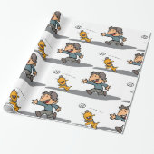 Leuke Cartoon Boy en hond spelen Fetch Cadeaupapier (Uitgerold)