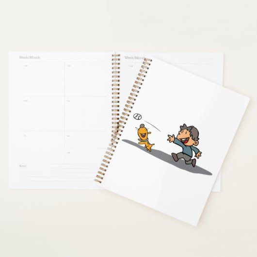Leuke Cartoon Boy en hond spelen Fetch Planner (Display)