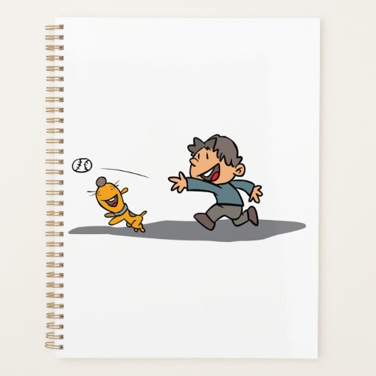 Leuke Cartoon Boy en hond spelen Fetch Planner (Voorkant)