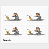 Leuke Cartoon Boy en hond spelen Fetch Rechthoekige Sticker (Vel)