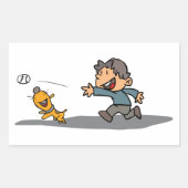 Leuke Cartoon Boy en hond spelen Fetch Rechthoekige Sticker (Voorkant)