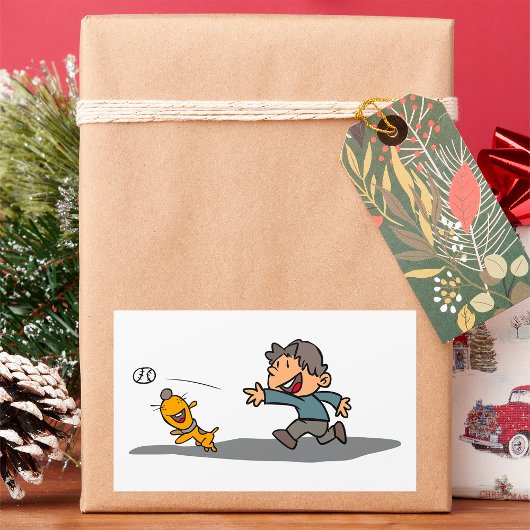 Leuke Cartoon Boy en hond spelen Fetch Rechthoekige Sticker