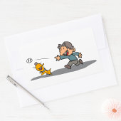 Leuke Cartoon Boy en hond spelen Fetch Rechthoekige Sticker