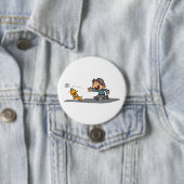 Leuke Cartoon Boy en hond spelen Fetch Ronde Button 7,6 Cm (In situ)