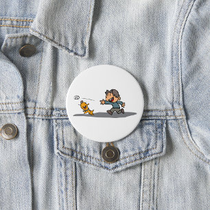 Leuke Cartoon Boy en hond spelen Fetch Ronde Button 7,6 Cm