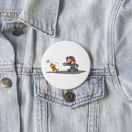 Leuke Cartoon Boy en hond spelen Fetch Ronde Button 7,6 Cm
