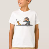 Leuke Cartoon Boy en hond spelen Fetch T-shirt (Voorkant)