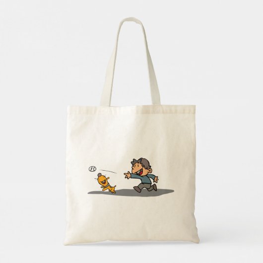 Leuke Cartoon Boy en hond spelen Fetch Tote Bag (Achterkant)