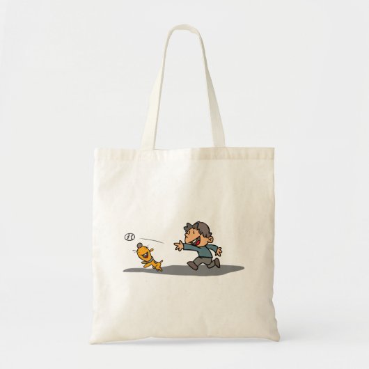 Leuke Cartoon Boy en hond spelen Fetch Tote Bag (Voorkant)