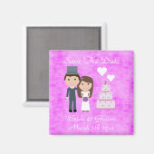 Leuke Cartoon bruid, bruidegom & taart opslaan van Magneet (Voorkant / Achterkant)