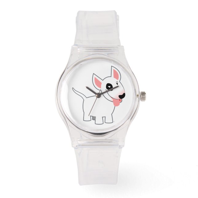 Leuke Cartoon Bull Terrier Horloge (Voorkant)
