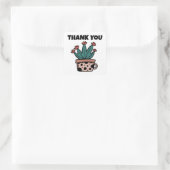 Leuke Cartoon Cactus Plant Dank u Vierkante Sticker (Tas)