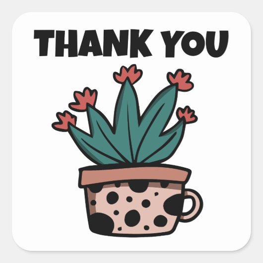 Leuke Cartoon Cactus Plant Dank u Vierkante Sticker (Voorkant)