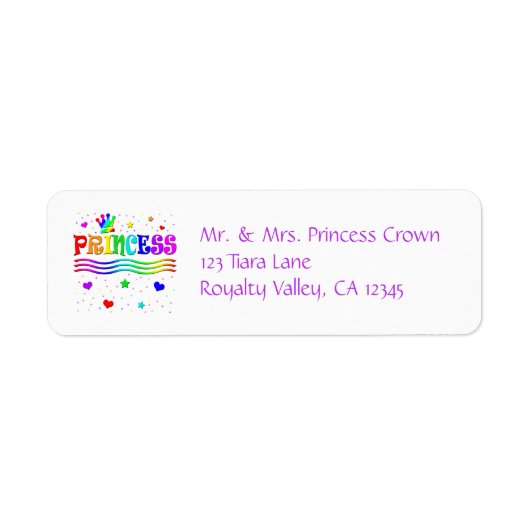 Leuke Cartoon Clip Art Rainbow Princess Tiara Etiket (Voorkant)