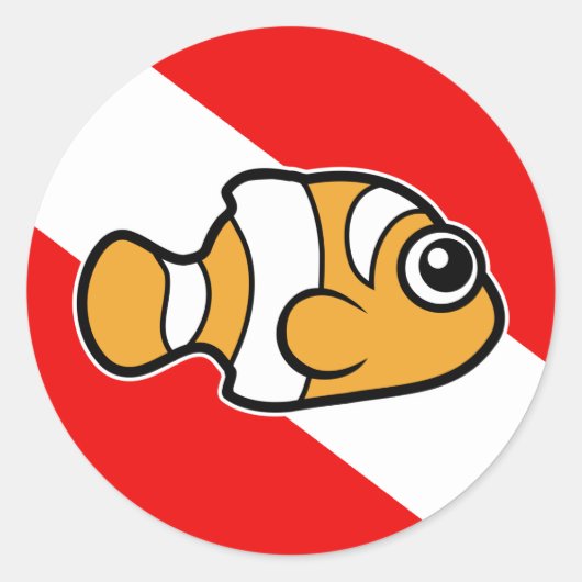 Leuke Cartoon Clownfish duikvlag Ronde Sticker (Voorkant)