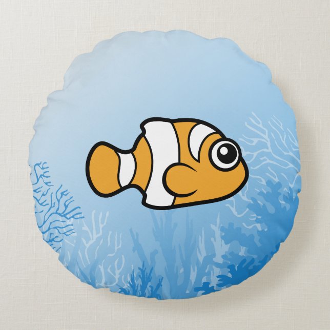 Leuke Cartoon Clownfish Rond Kussen (Voorkant)