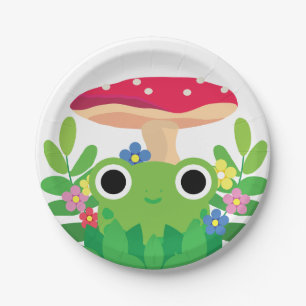 Leuke Cartoon Cottagecore Frog met Mushroom Papieren Bordje