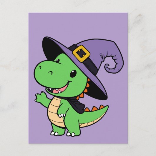 Leuke cartoon Dino Witch Halloween Briefkaart (Voorkant)