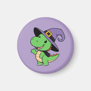 Leuke cartoon Dino Witch Halloween Magneet