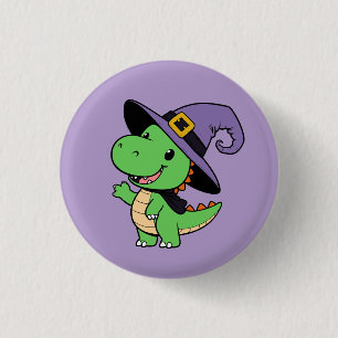 Leuke cartoon Dino Witch Halloween Ronde Button 3,2 Cm