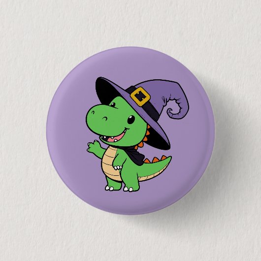Leuke cartoon Dino Witch Halloween Ronde Button 3,2 Cm (Voorkant)